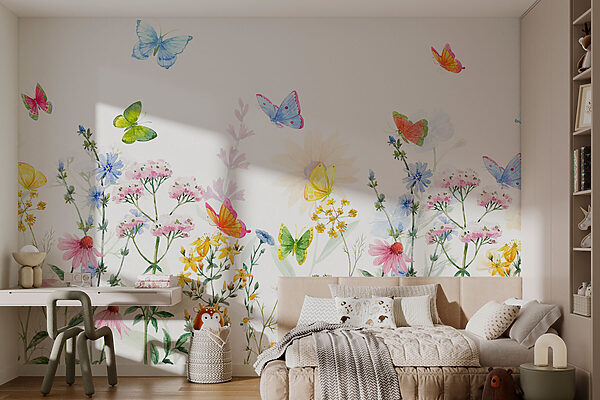 Pintura de flores y mariposas Fotomurales Pintura de flores y mariposas