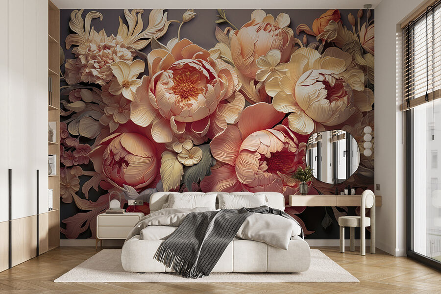 Grupo de flores sobre fondo gris