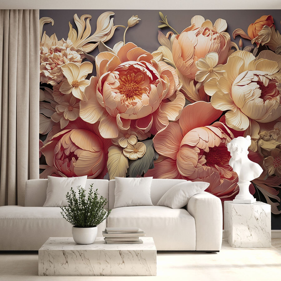 Grupo de flores sobre fondo gris