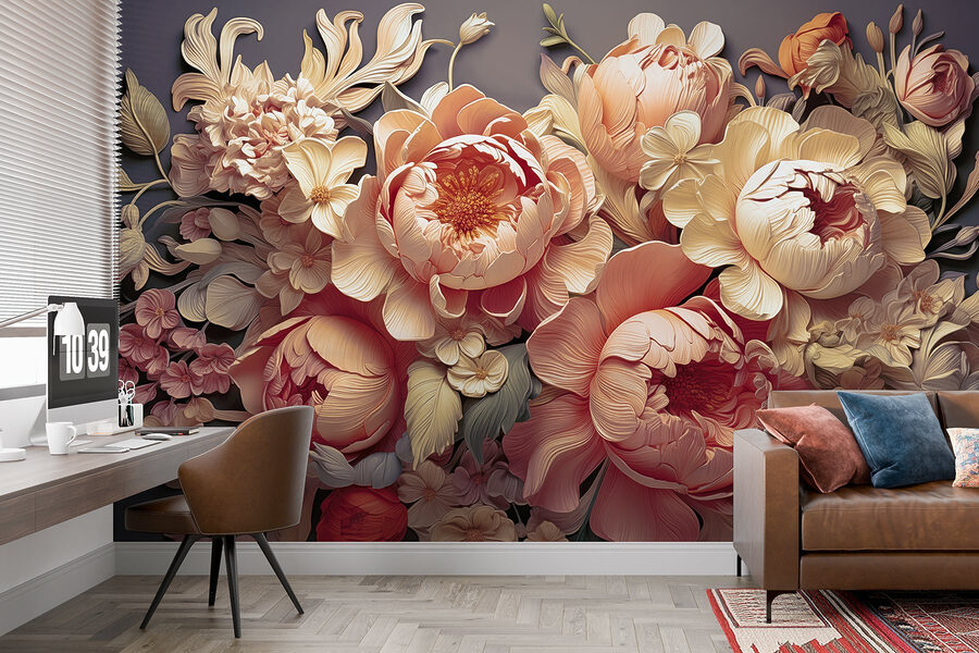Grupo de flores sobre fondo gris