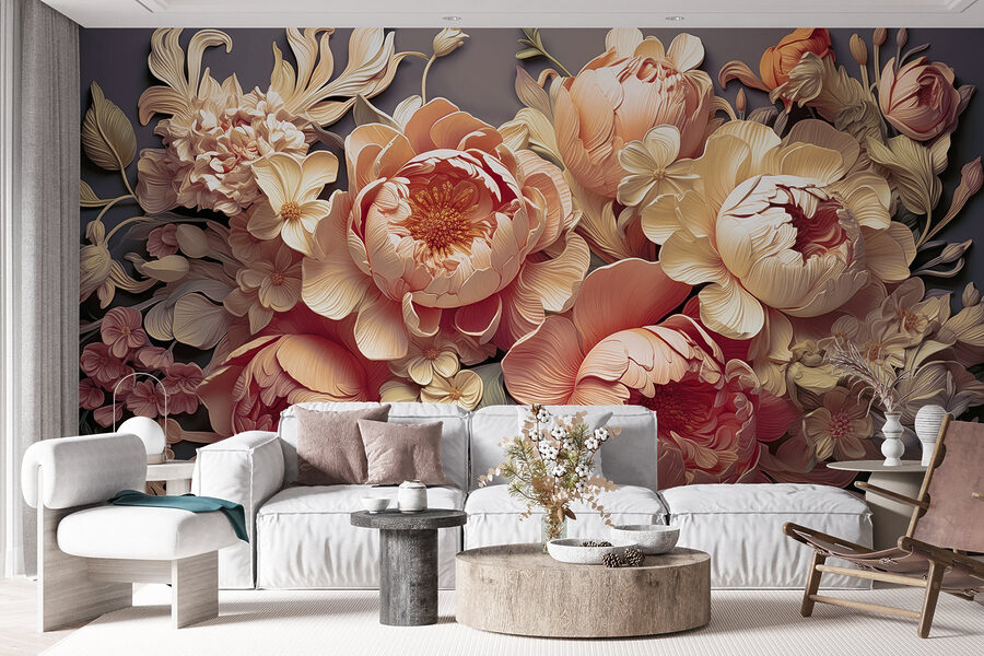 Grupo de flores sobre fondo gris