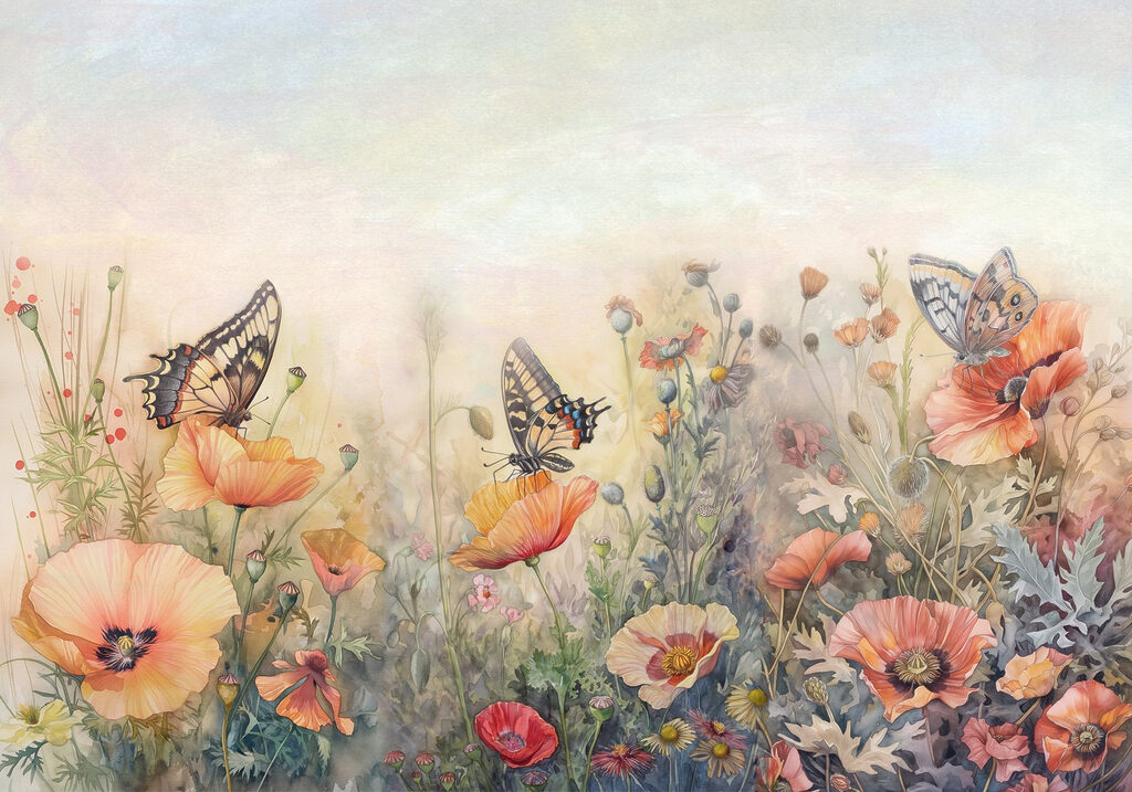 Mariposas sobre flores en un campo Mariposas sobre flores en un campo
