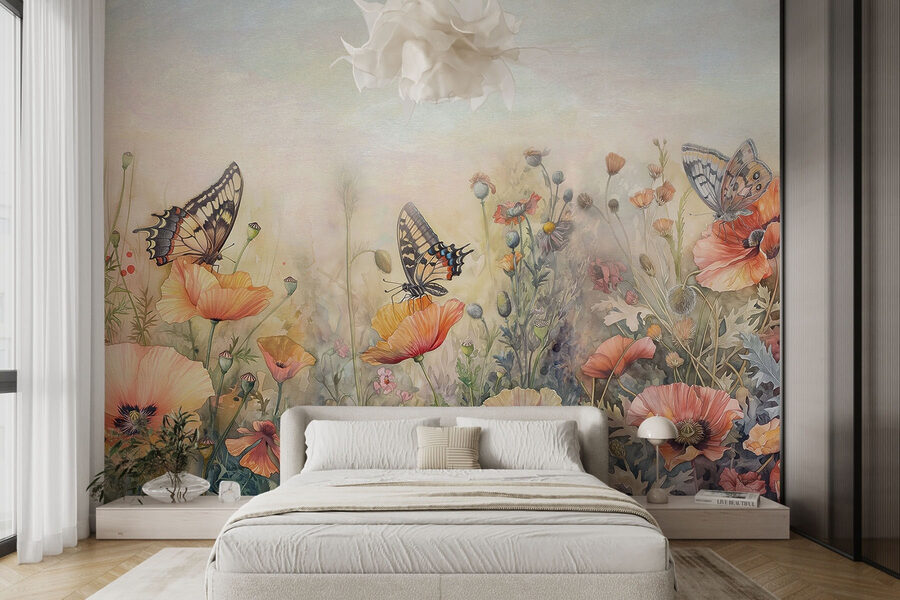 Mariposas sobre flores en un campo