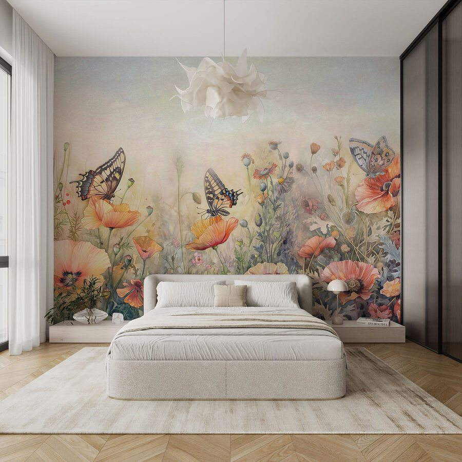 Mariposas sobre flores en un campo