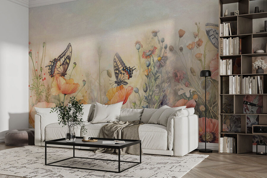 Mariposas sobre flores en un campo