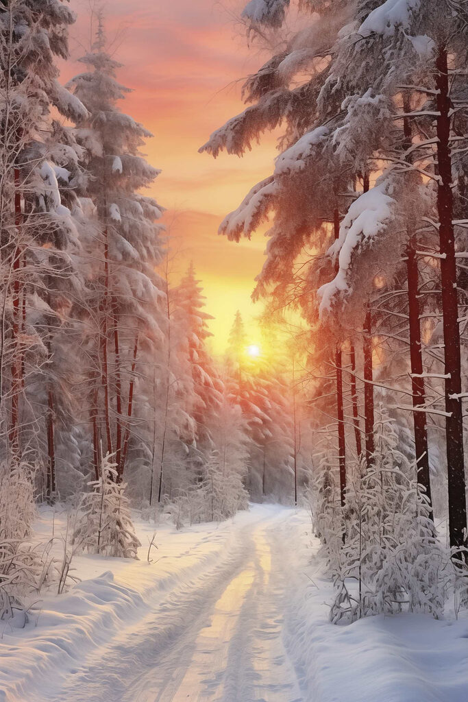 Snow covered road in a forest Snow covered road in a forest