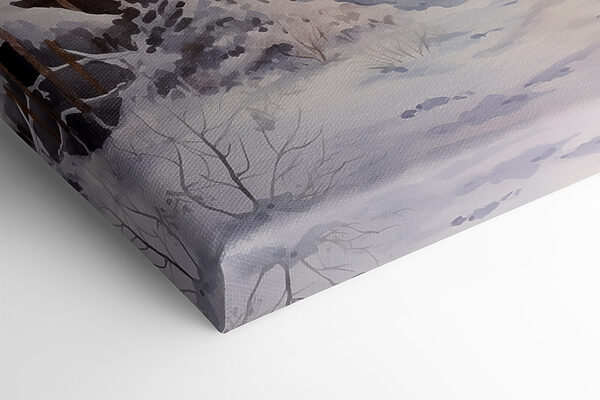 Watercolor painting of a snowy forest