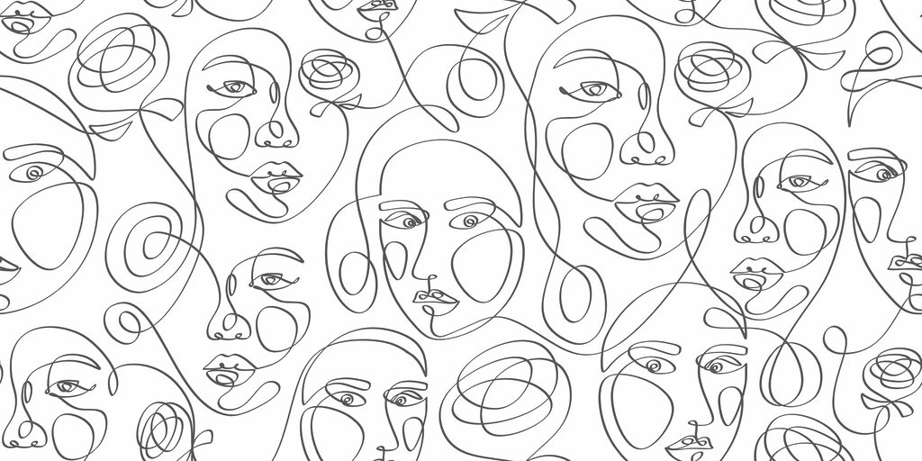 Pattern of faces drawn with black lines Pattern of faces drawn with black lines