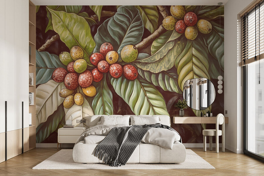 Fotomurales Hojas exuberantes con racimos de frutos vibrantes
