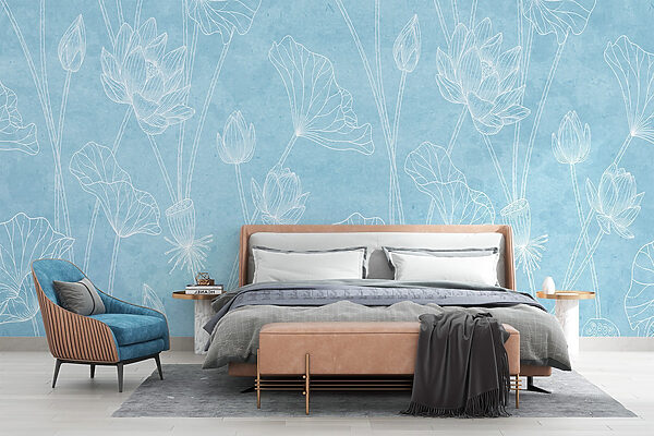 Motivo floral azul y blanco Fotomurales Motivo floral azul y blanco