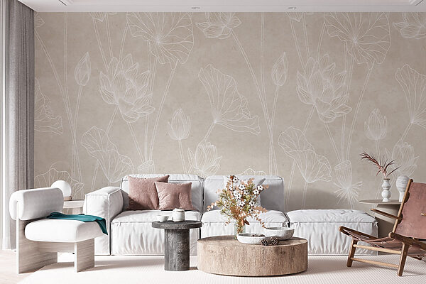 White line drawing of flowers