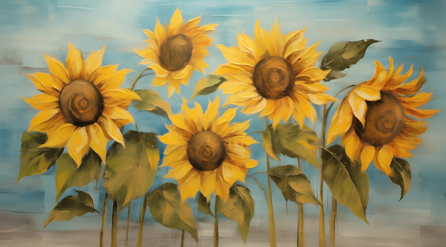 Pintura de girasoles en una pared