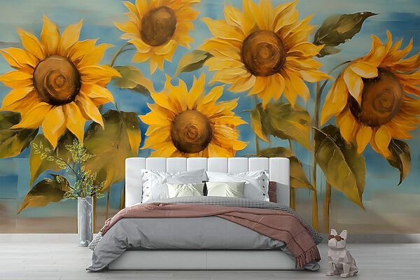 Pintura de girasoles en una pared Pintura de girasoles en una pared