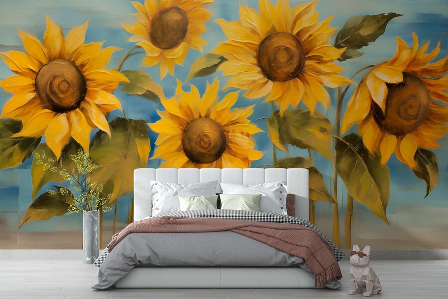 Pintura de girasoles en una pared