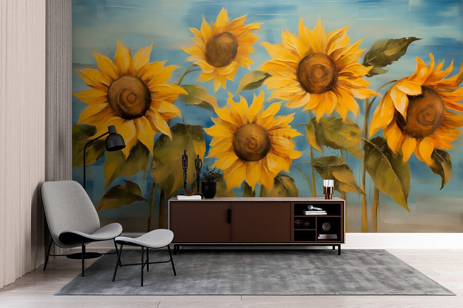 Pintura de girasoles en una pared