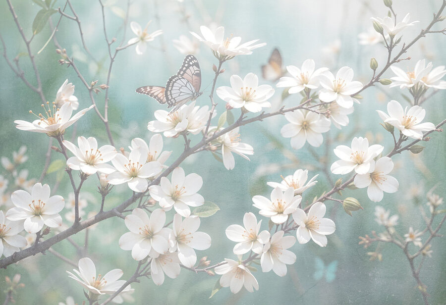 Mariposa sobre una flor blanca