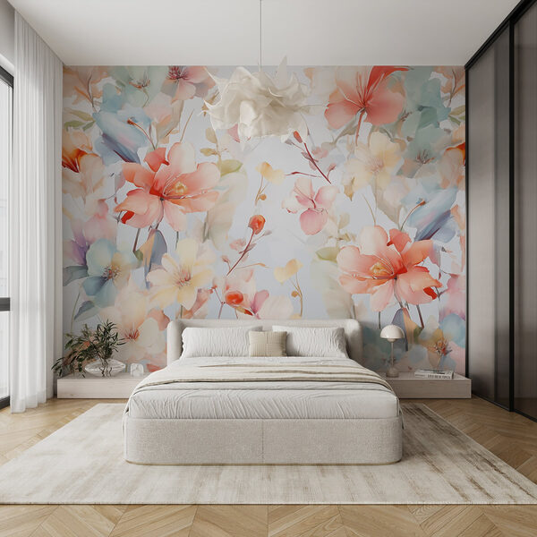 Fotomurales Fotomurales Flores de colores sobre fondo blanco (SKU: w02272)