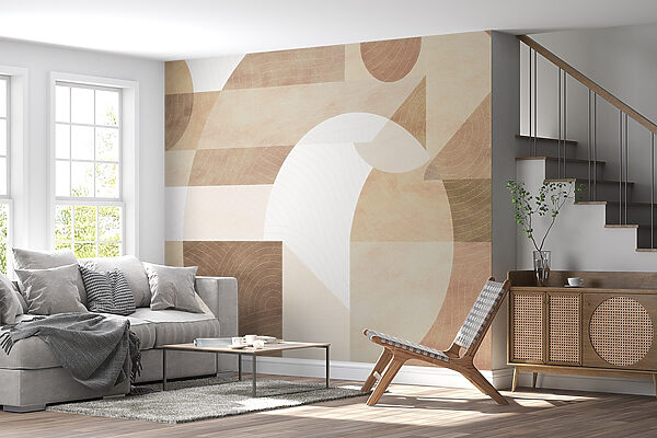 Abstract shapes and muted tones blend