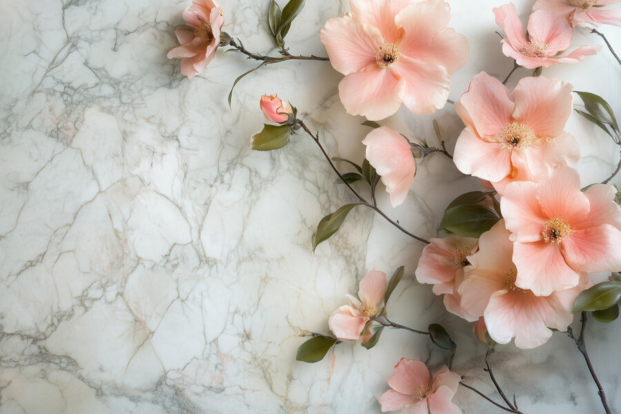 Fotomurales Grupo de flores rosas sobre una superficie de mármol - Imagen 4
