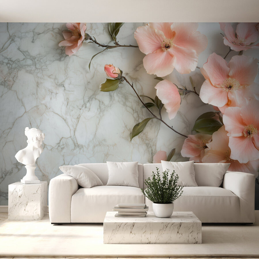 Fotomurales Grupo de flores rosas sobre una superficie de mármol - Imagen 2