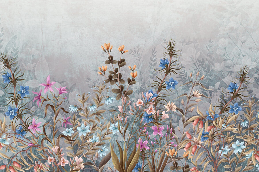 Pintura de flores y hojas