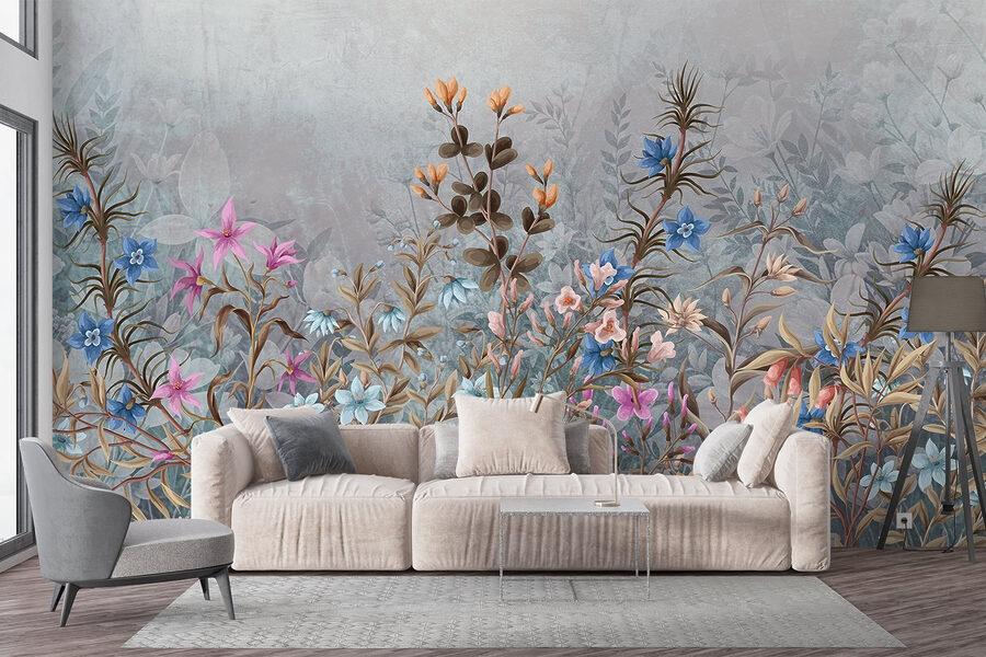 Pintura de flores y hojas