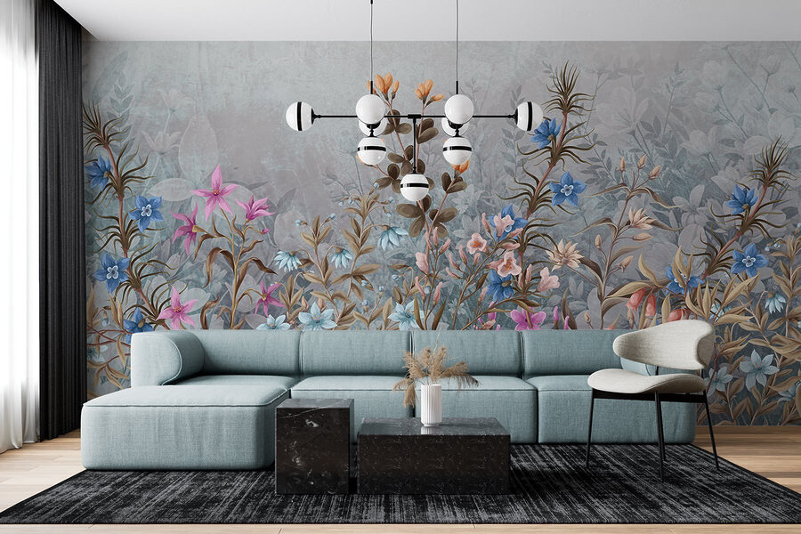 Pintura de flores y hojas