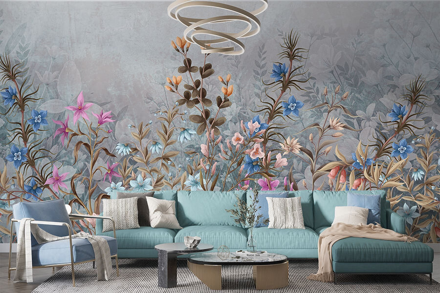 Pintura de flores y hojas