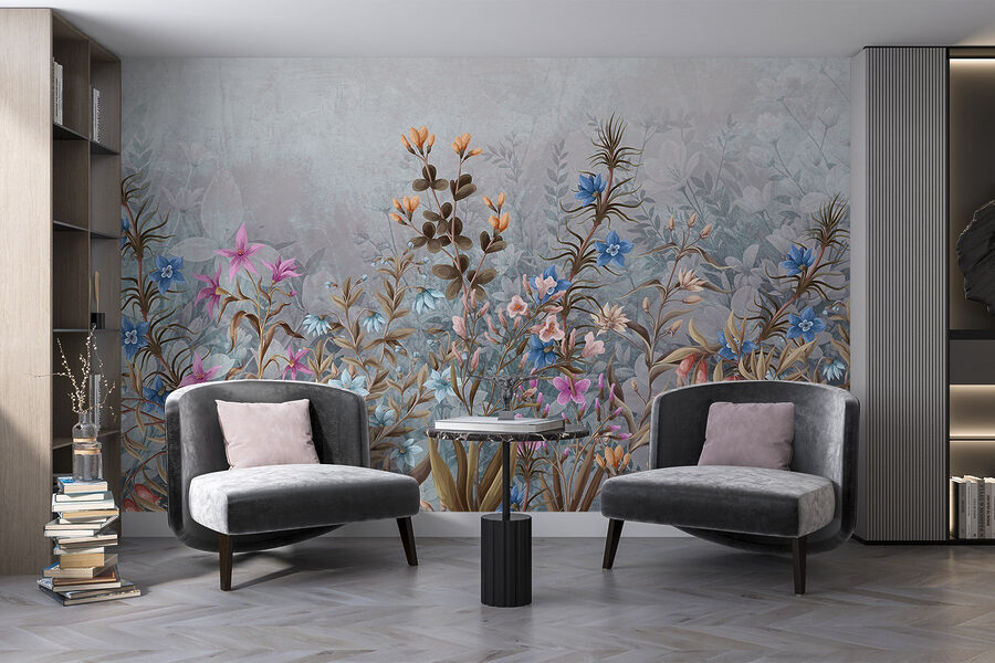 Pintura de flores y hojas