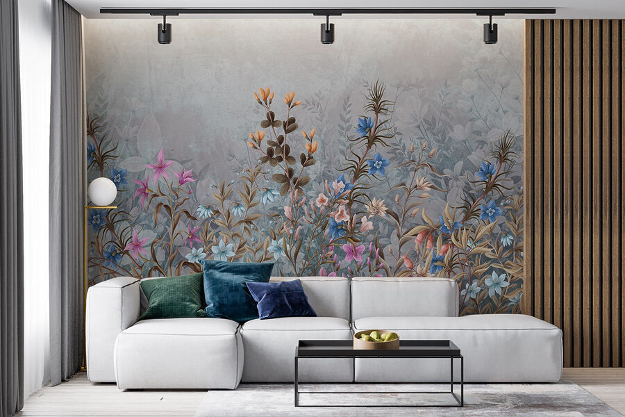 Pintura de flores y hojas