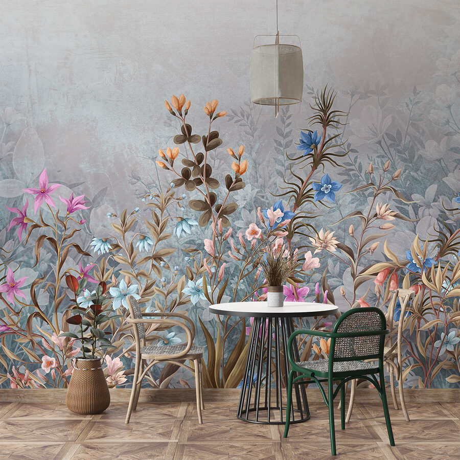 Pintura de flores y hojas