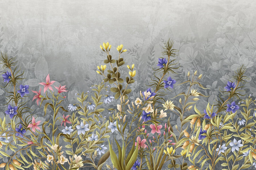 Pintura de flores y hojas