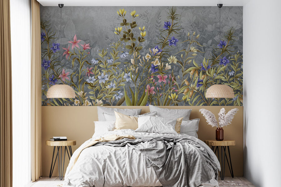 Pintura de flores y hojas