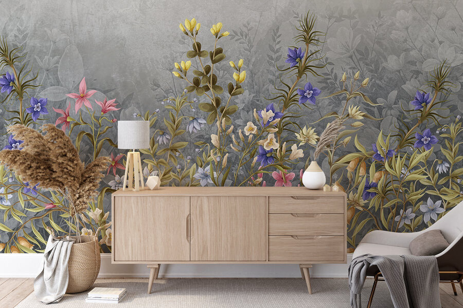 Pintura de flores y hojas