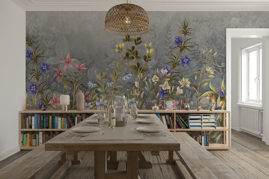 Pintura de flores y hojas