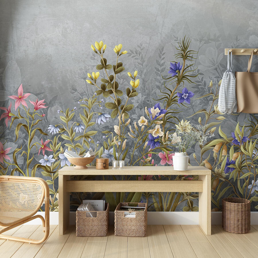 Pintura de flores y hojas