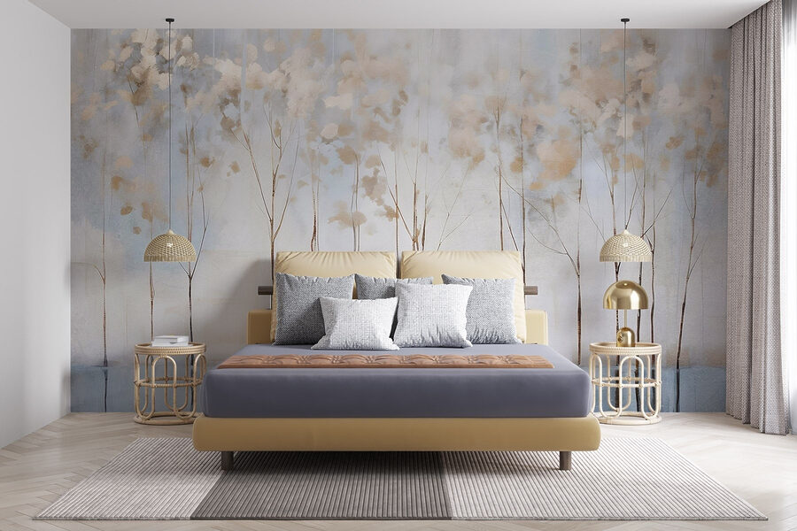 Pintura de árboles en hilera