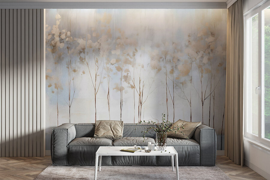 Pintura de árboles en hilera