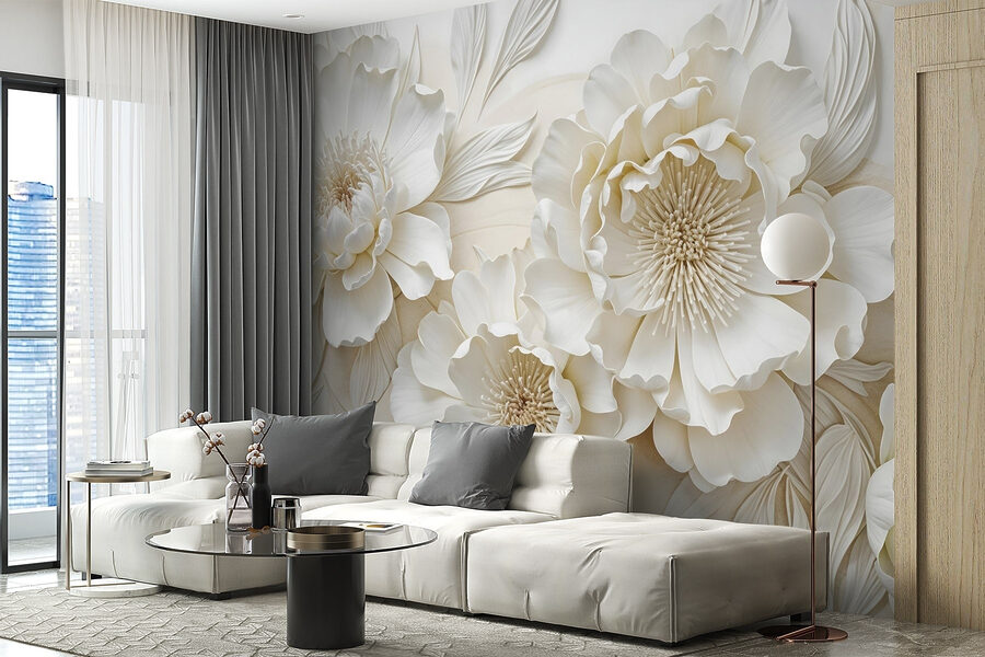 Flores blancas con hojas