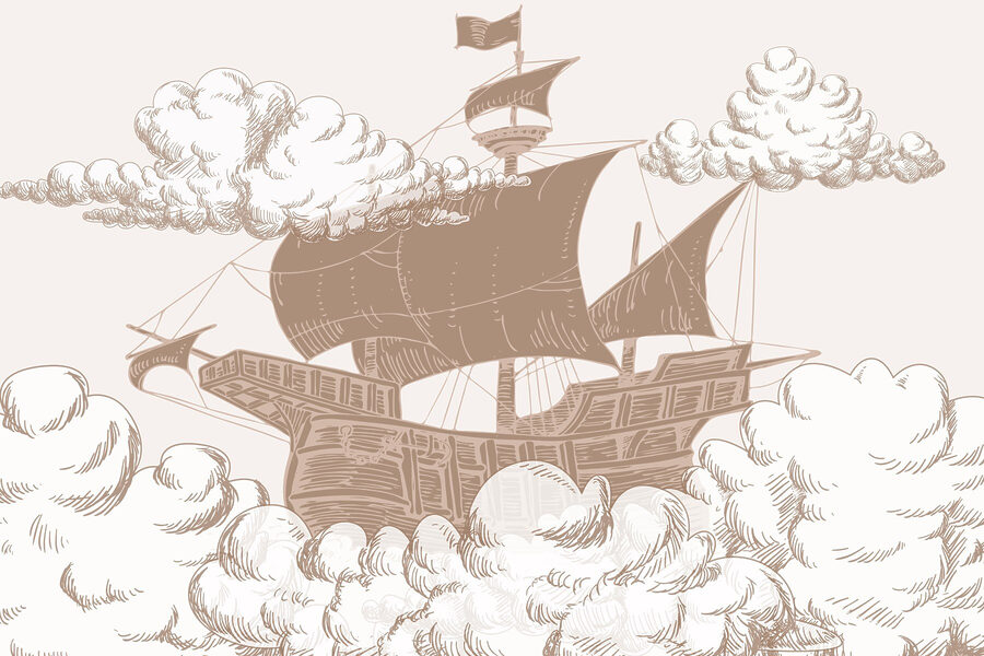 Dibujo de un barco con una bandera