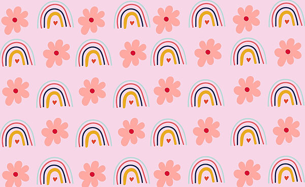 Pattern of flowers and rainbows