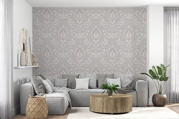 Papel pintado con diseños en rosa y blanco Papel pintado con diseños en rosa y blanco