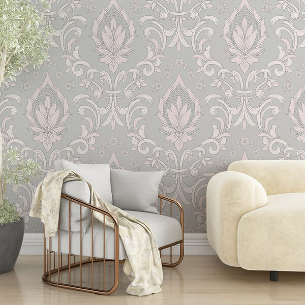 Papel pintado con diseños en rosa y blanco Papel pintado con diseños en rosa y blanco