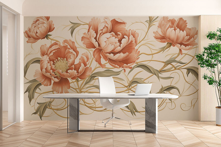 Pintura de flores y vides