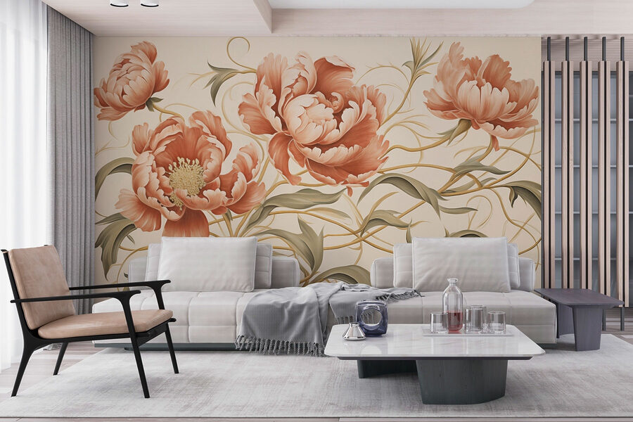 Pintura de flores y vides