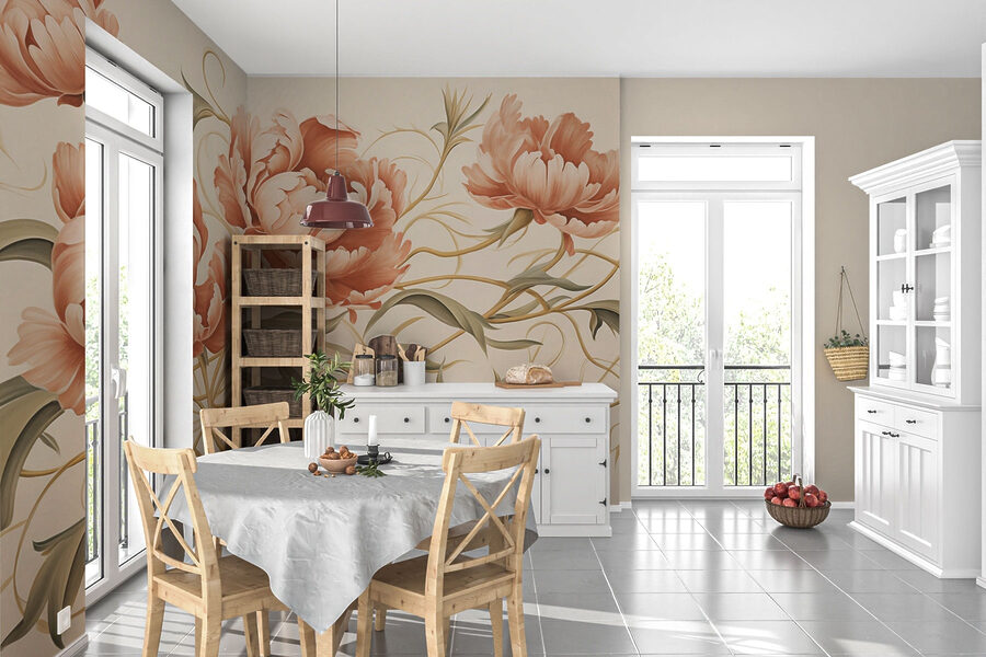 Pintura de flores y vides