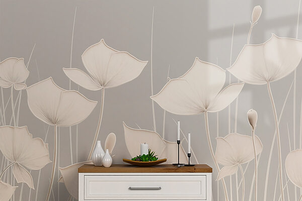 Fotomurales Fotomurales Flores blancas con tallos largos (SKU: w02259)