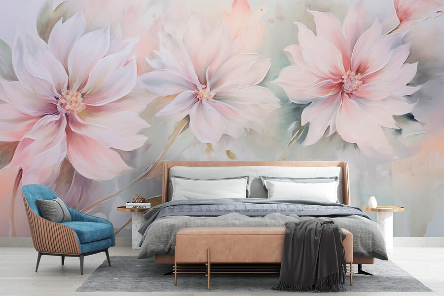 Pintura de flores sobre una superficie blanca