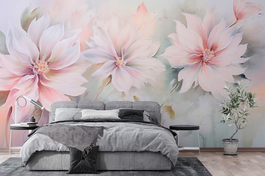 Pintura de flores sobre una superficie blanca