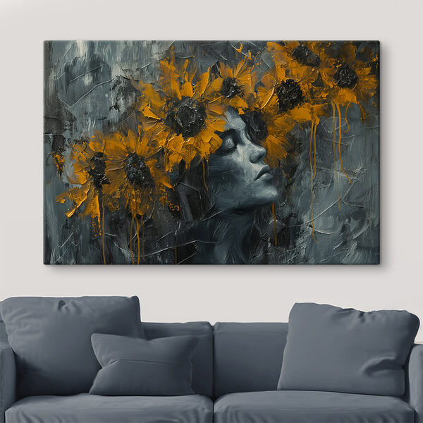 Painting of a woman with yellow flowers